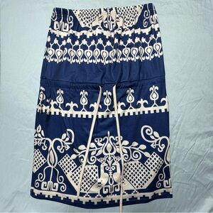 Saukole Navy and White Patterned Summer Dress W Drawstrings And Pockets Size L